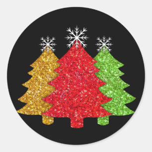 Sticker Rond Flacon de neige de l'arbre de Noël rouge étincelan