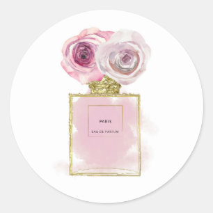 Sticker Rond Flacon de parfum Floral Fashion Roses roses or Gla