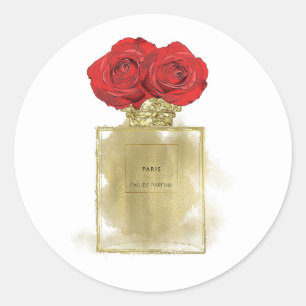 Sticker Rond Flacon de parfum Floral Fashion Roses rouges Glamo