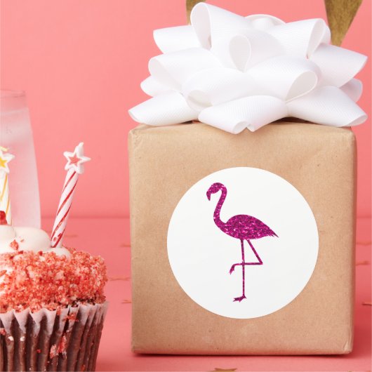 Sticker Rond Flamant brillant flamant rose parties scintillant (Fête)