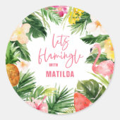 Sticker Rond flamant jaune rose fleuri tropical élégant (Devant)