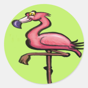 Sticker Rond Flamant rose