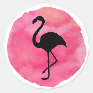 Sticker Rond Flamant Rose