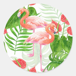 Sticker Rond Flamant rose