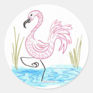 Sticker Rond Flamant rose 13