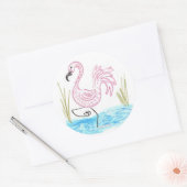 Sticker Rond Flamant rose 13 (Enveloppe)