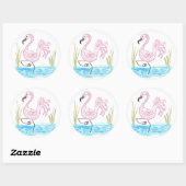 Sticker Rond Flamant rose 13 (Feuille)