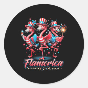 Sticker Rond Flamant rose 4 juillet Patriotique Usa Independenc