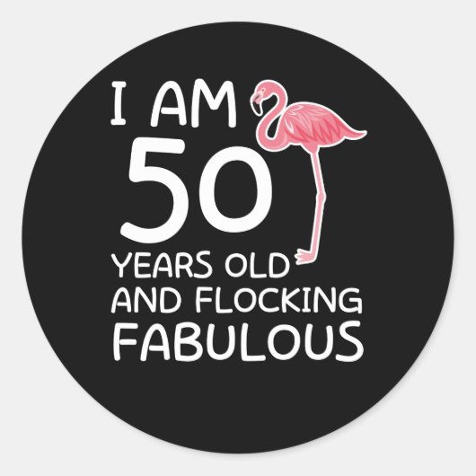 Sticker Rond Flamant rose 50e anniversaire Flocking Fabuleux (Devant)