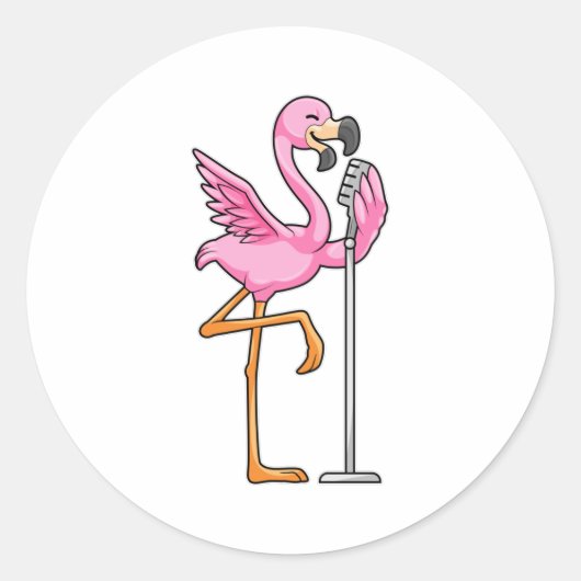 Sticker Rond Flamant rose à Chanter avec microphone (Devant)