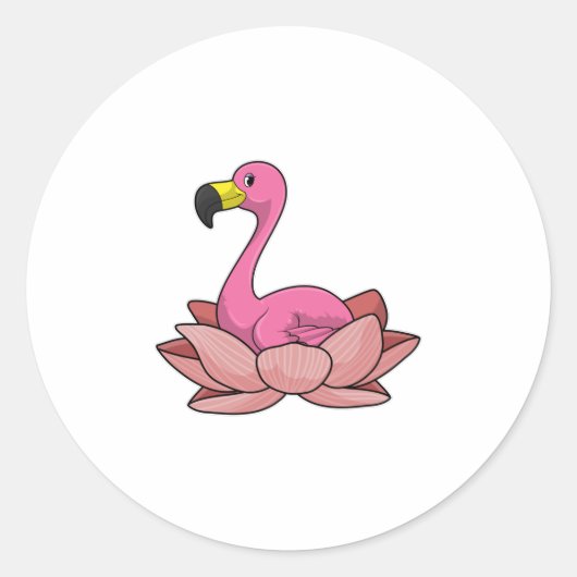 Sticker Rond Flamant rose à fleur de Lotus (Devant)