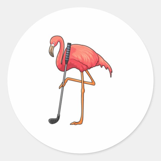 Sticker Rond Flamant rose à Golf avec Golf Club (Devant)