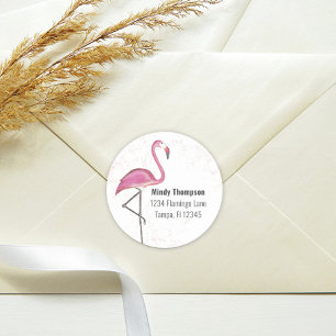Sticker Rond Flamant Rose Adresse de Retour Mignon Chic