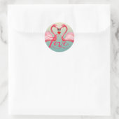 Sticker Rond Flamant rose Amour Mariage Faveur | bleu menthe (Sac)