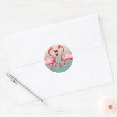 Sticker Rond Flamant rose Amour Mariage Faveur | bleu menthe (Enveloppe)
