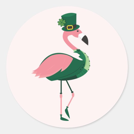 Sticker Rond Flamant rose Animal rose St Patrick's Day (Devant)