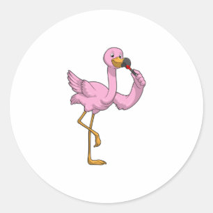 Sticker Rond Flamant rose avec Lipstick