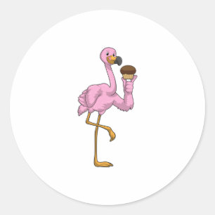 Sticker Rond Flamant rose avec muffin