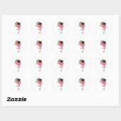 Sticker Rond Flamant rose avec parapluie (Feuille)