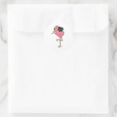 Sticker Rond Flamant rose avec parapluie (Sac)