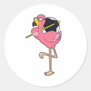 Sticker Rond Flamant rose avec parapluie