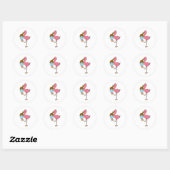 Sticker Rond Flamant rose avec Popsicle (Feuille)