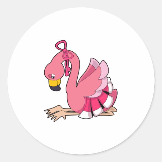 Sticker Rond Flamant rose avec ruban (Devant)