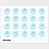 Sticker Rond Flamant rose Baby shower mignon Tropical (Feuille)