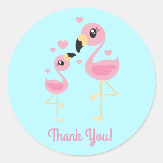 Sticker Rond Flamant rose Baby shower mignon Tropical (Devant)