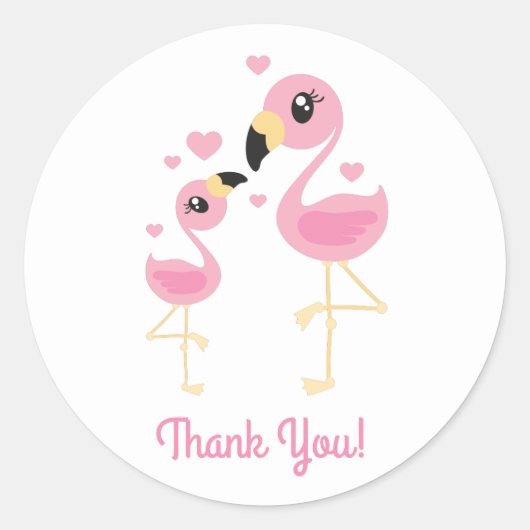 Sticker Rond Flamant rose Baby shower mignon Tropical (Devant)