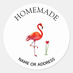Sticker Rond Flamant rose & Coeur Cute Maison
