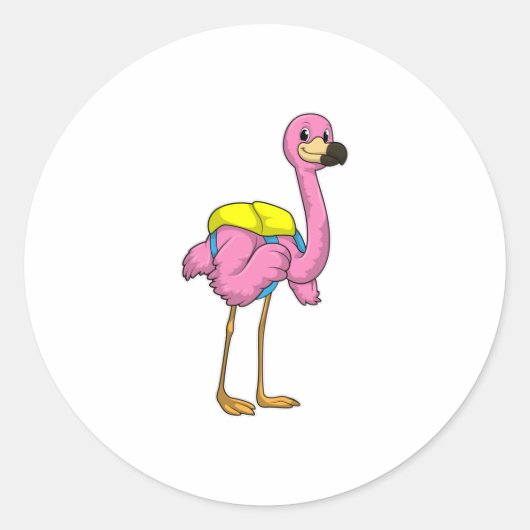 Sticker Rond Flamant rose comme élèves avec sac scolaire (Devant)