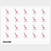 Sticker Rond Flamant rose comme Patineur avec Roller Patins (Feuille)