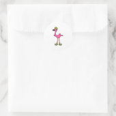 Sticker Rond Flamant rose comme Patineur avec Roller Patins & C (Sac)