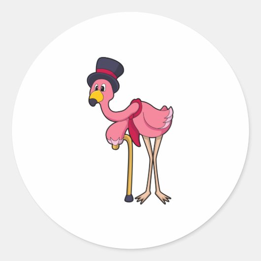 Sticker Rond Flamant rose comme pensionné avec Casquette (Devant)
