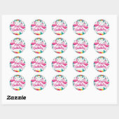 Sticker Rond Flamant rose d'amusement tropical Design d'anniver (Feuille)