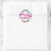 Sticker Rond Flamant rose d'amusement tropical Design d'anniver (Sac)