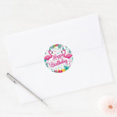 Sticker Rond Flamant rose d'amusement tropical Design d'anniver (Enveloppe)