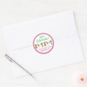 Sticker Rond Flamant rose d'anniversaire Palm Tree Pineapple (Enveloppe)