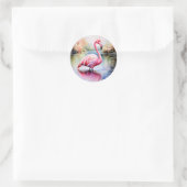 Sticker Rond Flamant rose dans l'eau (Sac)