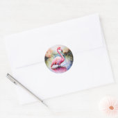 Sticker Rond Flamant rose dans l'eau (Enveloppe)