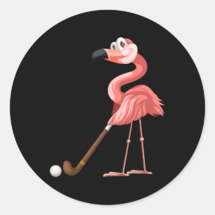 Sticker Rond Flamant rose de hockey Flamant rose amusant Jouer