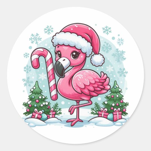 Sticker Rond Flamant rose de Noël Clipart-10424 (Devant)