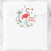 Sticker Rond Flamant rose de Noël rouge Baubles vacances autour (Sac)