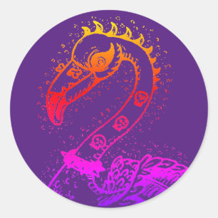 STICKER ROND FLAMANT ROSE DE ROCKER GOTH PUNK, HAULEURS, CHEVEU