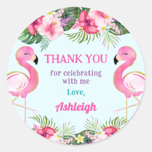 Sticker Rond Flamant rose d'été Anniversaire Merci de fête