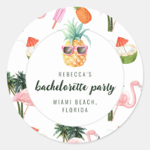 Sticker Rond Flamant rose d'été Pool Party Bachelorette