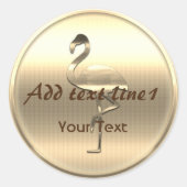 Sticker Rond Flamant Rose Doré Chéri Personnalisable avec Texte (Devant)