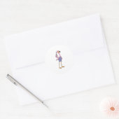 Sticker Rond Flamant rose en coiffeur avec ciseaux (Enveloppe)