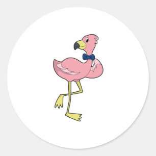 Sticker Rond Flamant rose en tant que Gentleman avec Cravate